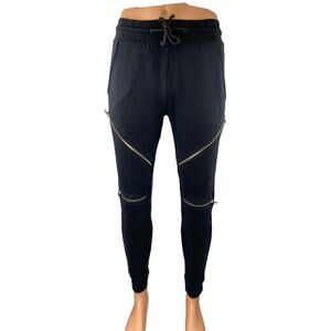 Clock House Men's Black Zipper Drawstring Skinny Trousers Jogger Sweatpants XS